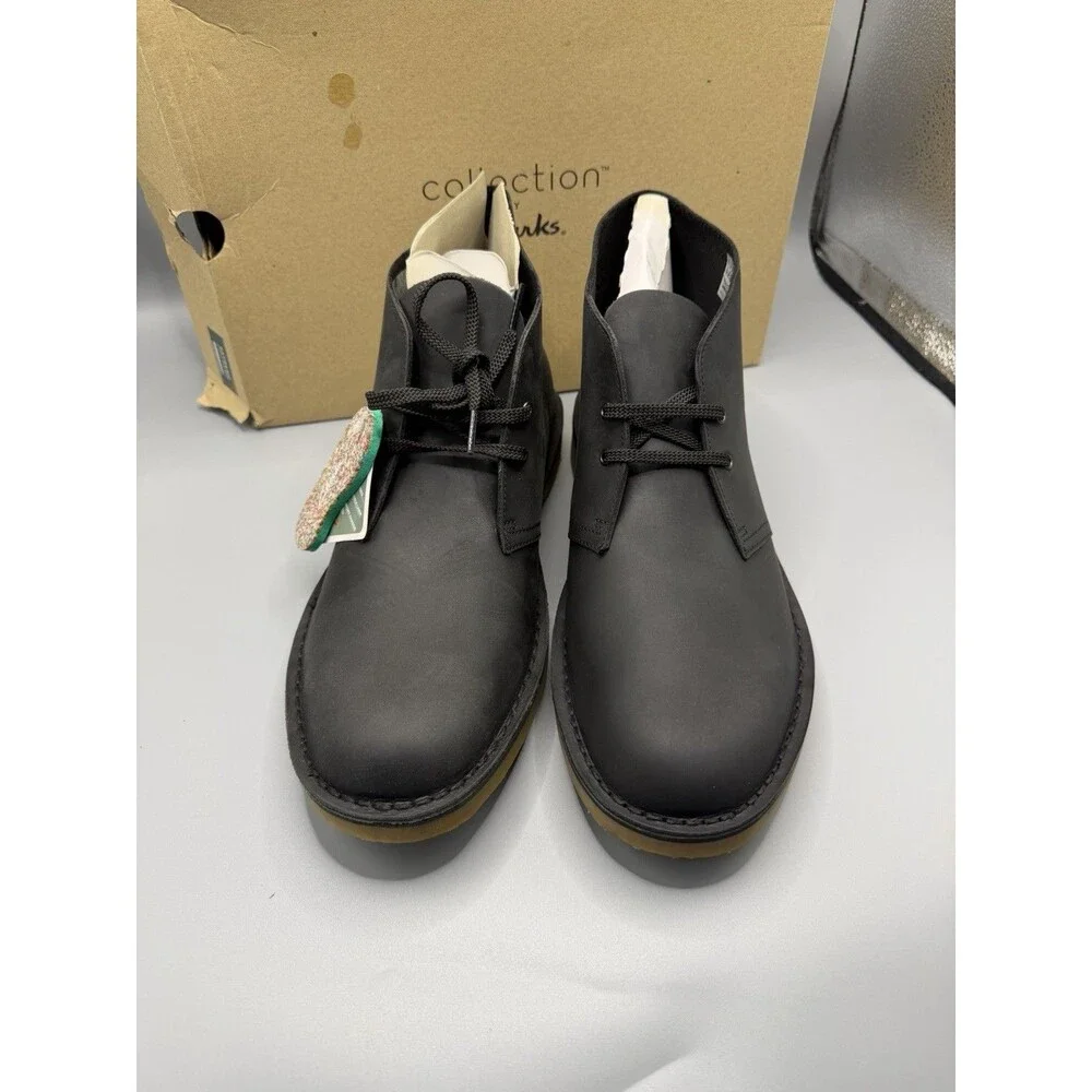 Clarks Bushacre Men's Black Leather Chukka Ankle Boots Casual Shoe Size 13